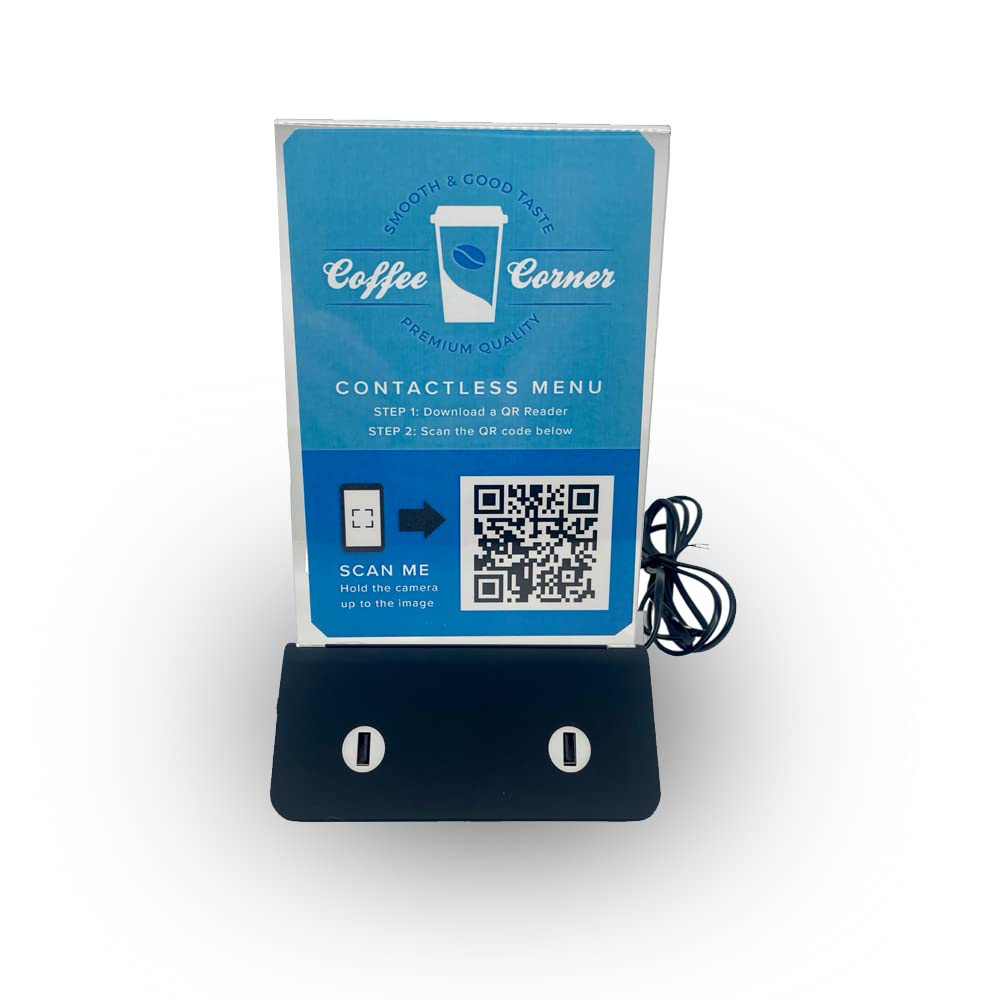 OFG Products Table Top Charging Station - Bar or Restaurant Menu Holder/Photo Display - Stays Charged All Day, No Batteries Needed (2 Pack)