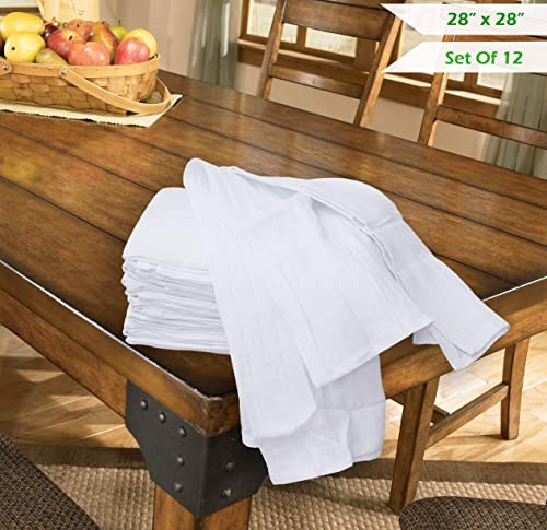 Flour Sack (White,12 Pack) 100% Cotton,28X28 Inch Cloth Napkin, Bread Wrapper, Cheesecloth, Multi Purpose Kitchen Dish ,Bar Towels, Extremely Absorbent & Sturdy By Excellent Deals #TOP7