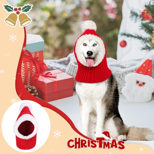 NACOCO Christmas Dog Hat Crocheted Snood Funny Pet Cap with Pompon Red Green Warm Winter Dog Hat Knit Snood Headwear for Pets & Women & Men (Red, XL)