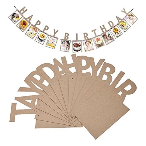 Veewon Happy Birthday Bunting Banner Vintage Photo Frame Picture Album Photo Banners Garland Favor Decorations Cover
