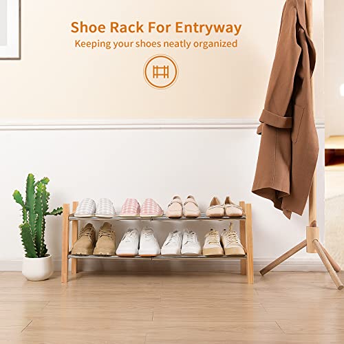 Nroech Expandable Shoe Rack Storage Organizer-Adjustable 2 Tier Wood And Metal Shoe Shelf Heavy Duty Free Standing Shoe Rack For Closet Bedroom Entryway (Natural) #TOP1