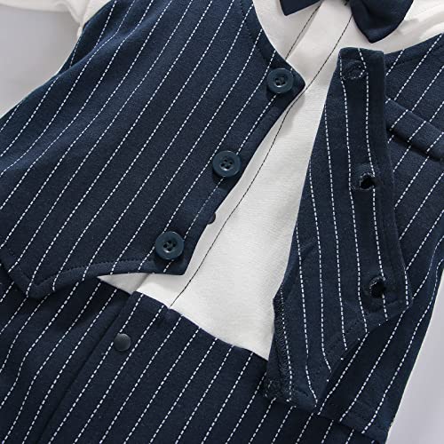 Ofiman Baby Boy Formal Gentleman Suit Newborn Cotton Romper Overall Clothes Infant One-Piece Long Sleeve Onesies Jumpsuit Bodysuit(Navy Stripes,80Cm) #TOP3