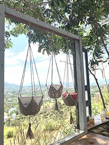 Jute Crochet 30 Inch Long Indoor Plant Hanger For 3-Inch To 12-Inch Pots, Star Hanging Planter Macrame Plant Holder Rope Plant Hanger Wall Planter Boho Home Decor Indoor Hook Wall Hanging #TOP3