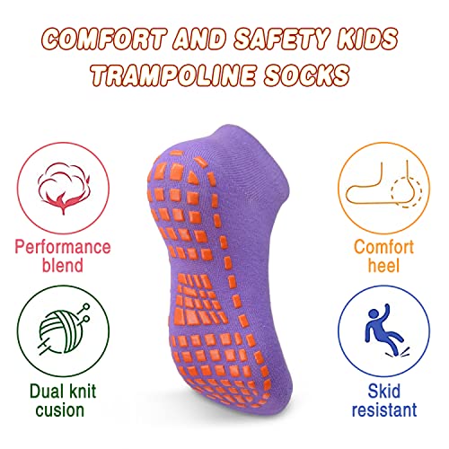 ELUTONG Trampoline Socks for Kids with Grips Non Slip 6 Pairs Bounce House Grip Socks for Kid Boys Girls (2-13 Years) - Thumbnail 5