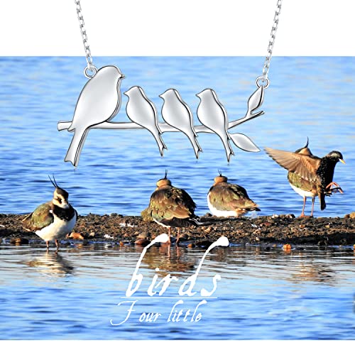 Daochong 925 Sterling Silver 4 Birds On A Branch Necklace Mom And Babies Mother And Children Pendant Necklaces Birthday Gifts For Women (4 Birds - Sterling Silver) #TOP6