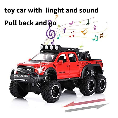 Sasbsc Toy Pickup Trucks For Boys F150 Raptor Diecast Metal Model Car With Sound And Light For Kids Age 3 Year And Up Red #TOP1
