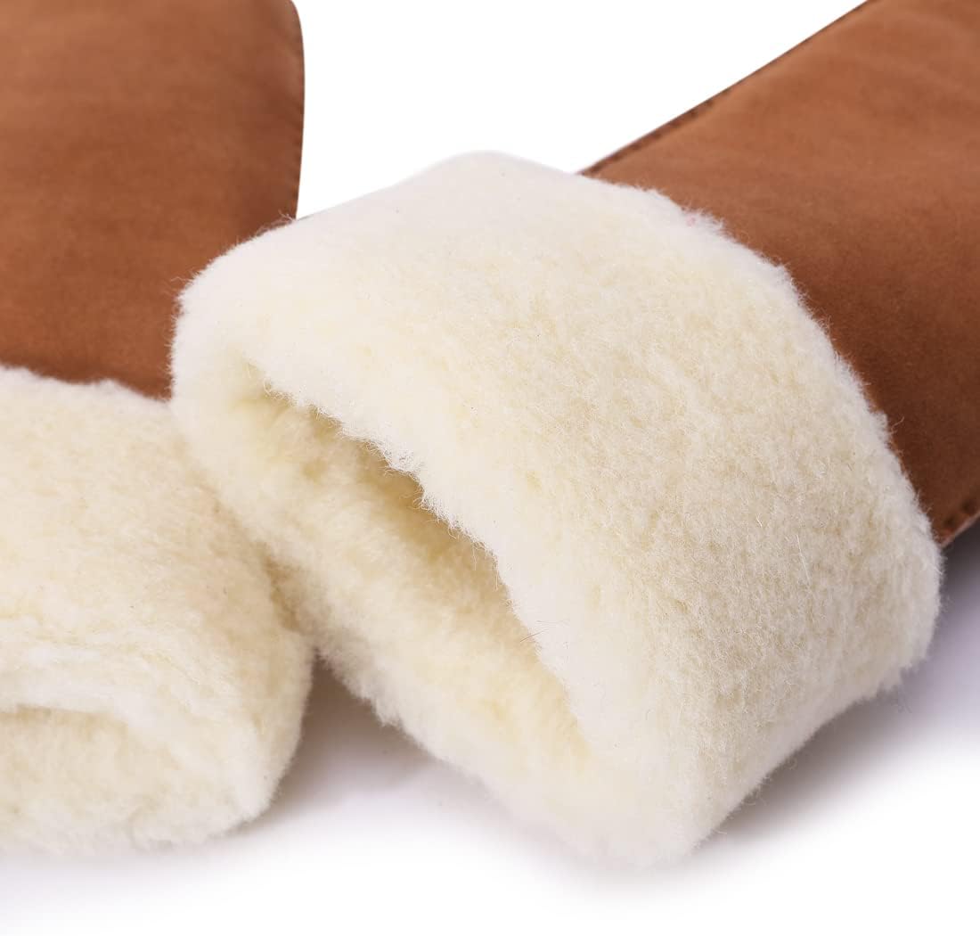 Harssidanzar Winter Mitten Gloves,Men Sheepskin Shearling Heated Warm Furry Cuff Mitten Gloves For Winter KM042US - Image 4
