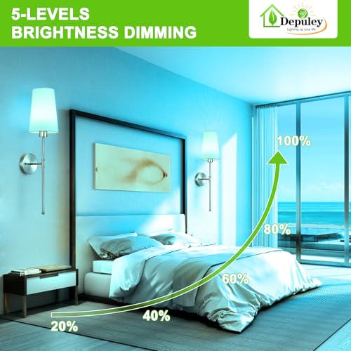 Image of Depuley Battery Operated Wall Sconce: 27 inch Set of 2 Wireless Wall Lights with Remote for Bedroom - Rechargeable 15 Colors Wall Lamp for Living Room Hallway Decor - Brushed Nickel