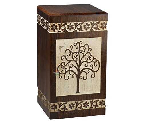 Star India Craft Tree Of Life Urns For Human Ashes Adult (11.25 X 6.25 X 6.25) | 250 Cu/In (Antique Rosewood Alter) #TOP1