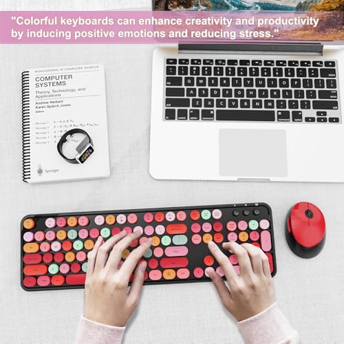 Wireless Keyboard and Mouse Combo, Ergonomic Full Size Typewriter Retro Round Keycaps Keyboard, Compatible with Windows, PC, Perfer for Home and Office Keyboards (Red by SkyGive - Image 7