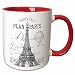 3dRose 110389_5 Nouveau Paris vintage Eiffel tower Two Tone Red Mug, 11 oz, White