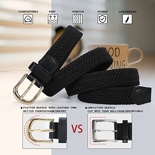 Werforu Braided Elastic Belts For Women And Men Canvas Stretch Woven Golf Belt With Gold Buckle, Black,39.4In Length, Fit Size 30-34 Inches #TOP3