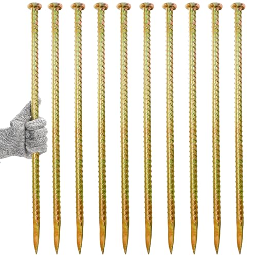 Hacaroa 10 Pack 16 Inch Rebar Stakes Galvanized Steel Ground Anchors 1/2 Inch Diameter Metal Garden Spikes Heavy Duty for Speed Bump Wheel Stop Tent Garden Bed Plant Support
