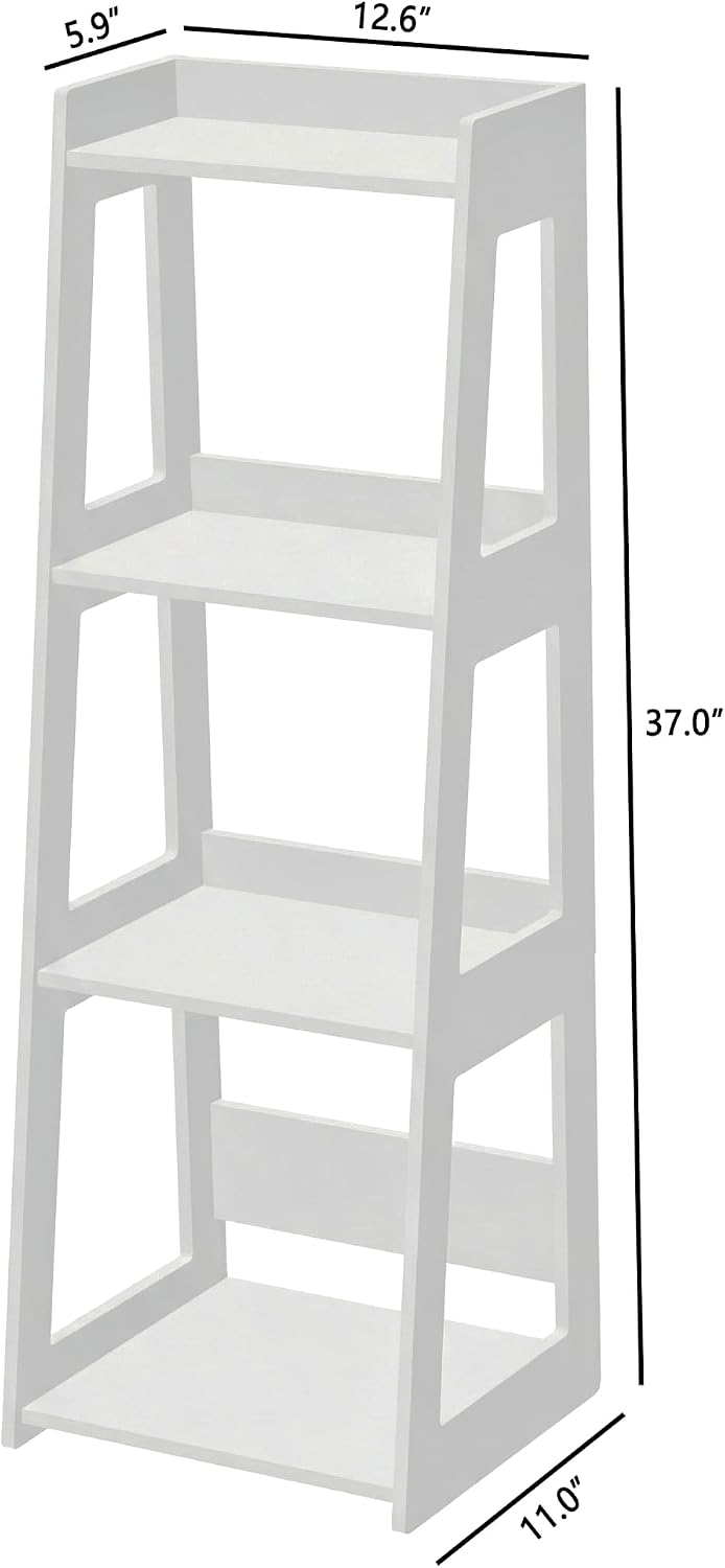 4-Tier Bathroom Ladder Shelf Freestanding, 12.6" W x 37" H | White Floor Shelves, Small Bookshelf, Nightstand, for Home Study, Laundry Room, Open Display Rack, 11.8" Deep