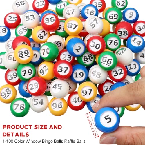 Poen 101 Pcs 1-100 Numbers Lottery Bingo Game Set Include 12 Inch Cage 0.9 Inch Window Balls Raffle for Game Night, Large Group Activities, Excluding Bingo Board (Multicolor) by Poen - Image 4