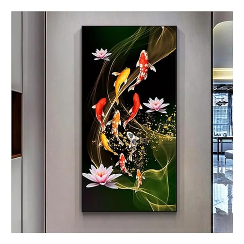 Carpe Koi rouge chinoise peinture sur toile décoration maison 60x120cm