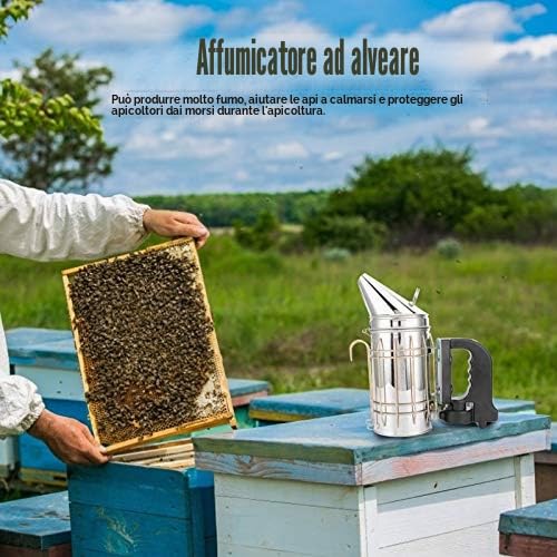 Affumicatore Elettrico Ad Alveare in Acciaio Inossidabile con Impugnatura per Scudo Termico, Grande Volume di Fumo per Calmare le Api Ed Estrarre il