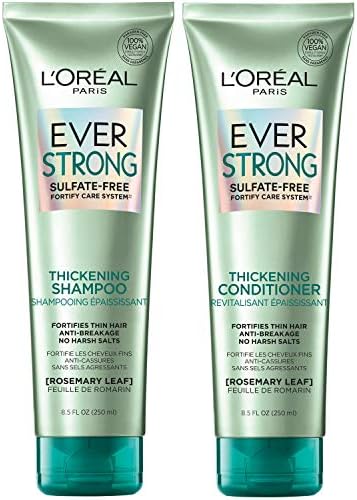 L'Oreal Paris EverStrong Thickening Sulfate Free Shampoo and Conditioner Kit, Thickens + Strengthens, For Thin, Fragile Hair, with Rosemary Leaf, Combo (8.5 Fl; Oz each) (Packaging May Vary)