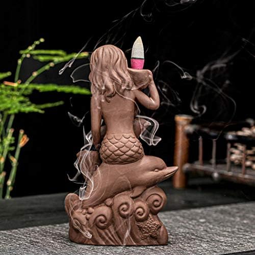 Tmore Incense Waterfall Burner Handmade Ladies Design Ceramic Incense Holder with 20 pcs Free Incense Cones for Home Office Decor, Yoga Meditation (1)