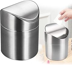 Small Table Waste Bin, Diameter 12 x 16 cm, Silver, Stainless Steel, with Lid, for Office, Bedroom, Kitchen