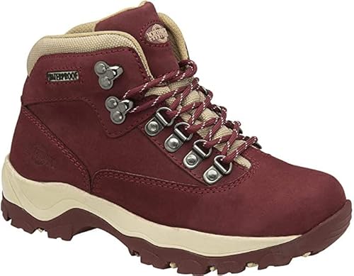 Northwest Territory LADIES PEAK LACE UP PREMIUM LEATHER UPPER WATERPROOF WALKING/HIKING TREKKING BOOT (Burgundy Nubuck, 7 UK, numeric_7)