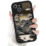Kivlclri Cover per iPhone 15 6,1", Cellulare Nero Silicone Morbido Custodia per telefono Aesthetic Montagna Sole Motivo Disegno Protezione Fotocamera Antiurto Case per Ragazze Donne
