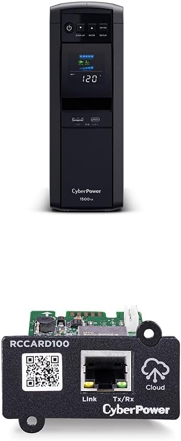 CyberPower CP1500PFCLCD PFC Sinewave UPS System, 1500VA/1000W, 12 Outlets, AVR, Mini Tower Bundle with CyberPower RCCARD100 Cloud Monitoring Card