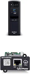 CyberPower CP1500PFCLCD PFC Sinewave UPS System, 1500VA/1000W, 12 Outlets, AVR, Mini Tower Bundle with CyberPower RCCARD100 Cloud Monitoring Card
