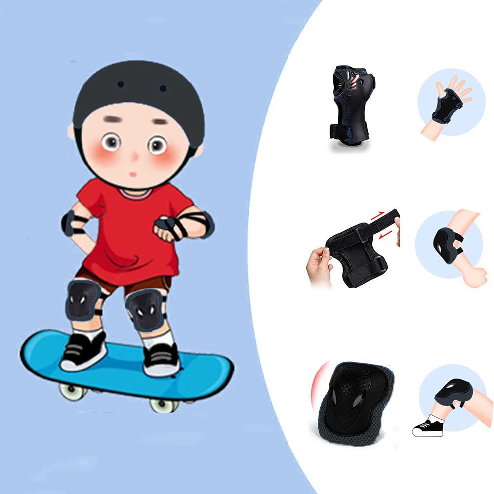 SKADE Kids Bike Helmet Toddler Helmet 3-14 Years Sport Protective Gear Set Knee Pads Elbow Pads Wrist Guards Boy Girl Adjustable Child Cycling Helmet