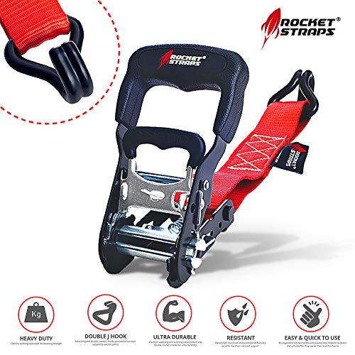 Rocket Straps - Heavy Duty Ratchet Straps | 1.5" x 15' - 4500lbs Break Strength Ratchet Tie Down Straps | 4 Ratchets & 4 Soft Loops | Ratchet Strap Bag | Use with Moving, Motorcycle, Trailer & Trucks