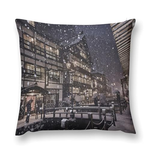 銀山温泉流行両面印刷枕カバー腰部枕カバー室内ソファー四季通用抗菌防臭快適な手触り誕生日クリスマスプレゼント枕カバー抱き枕カバー22 "x22 "