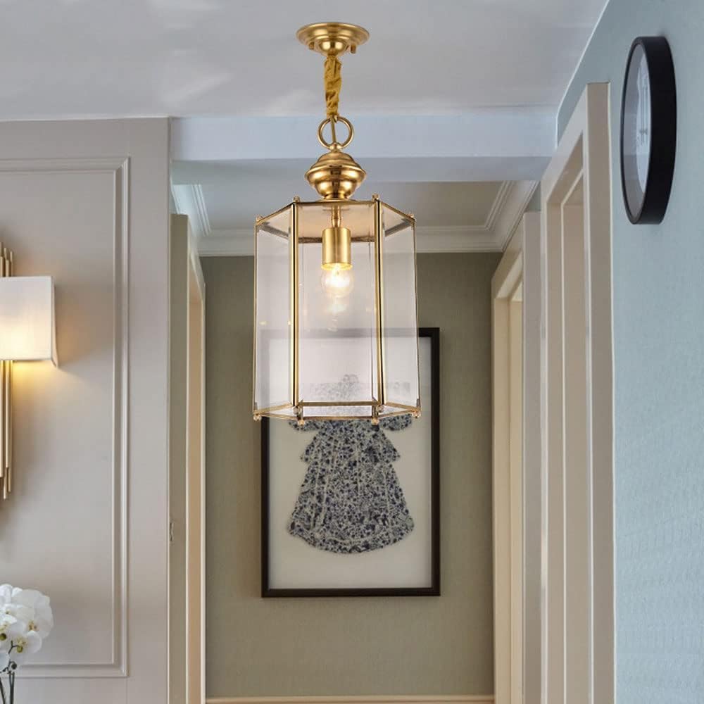 FZQSXAZU Pendant ht Ceiling hts Fixture, Brass Chandelier Victoria Glass Lampshade Decorative Copper Lamp Height Adjustable Bedroom Aisle Balcony (null cl