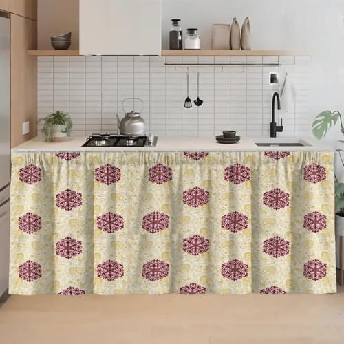 Image of Kitchen Curtains for Sink | Premium Printed Under-Sink Skirt for Kitchen Counter | Washable & Dustproof Rod Pocket Curtain | Home & Cooking Theme Decor (150cm x 70cm) (Shatkon)