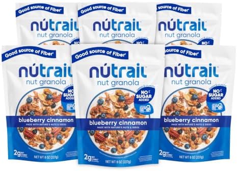 NuTrail Nut Granola, Blueberry Cinnamon, No Sugar Added, Gluten Free, Grain Free, Keto, Low Carb, Healthy Breakfast Cereal 8 oz. 6 Count