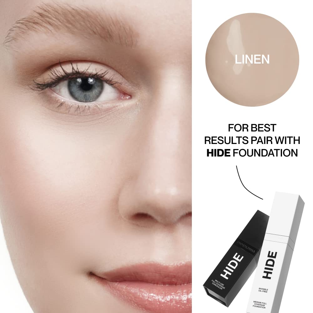 HIDE PREMIUM Liquid Foundation, SEE SHADE FINDER Below For Perfect Match, Multi-Use Waterproof Foundation, Medium/Full Coverage Foundation, Oil Free – We Have a Shade For All Skin Types, 1 fl. Oz. (Linen)
