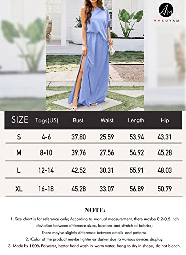 Amkoyam Women's Summer One Shoulder Maxi Dresses 2023 Casual Batwing Sleeve High Waist Split Party Cocktail Long Dress(Sky Blue,X-Large) #TOP5