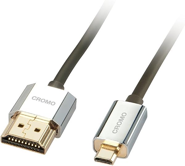 LINDY - Cavo HDMI a Micro HDMI A/D, CROMO Slimline 0.5 Metri, Cavetto High Speed 4k@60Hz 2.0 18G 3D 1080p HDCP 2.2 HDR Certificato ARC CEC ATZ, Compatibile con TV, Monitor, Tablet, Laptop, Camera