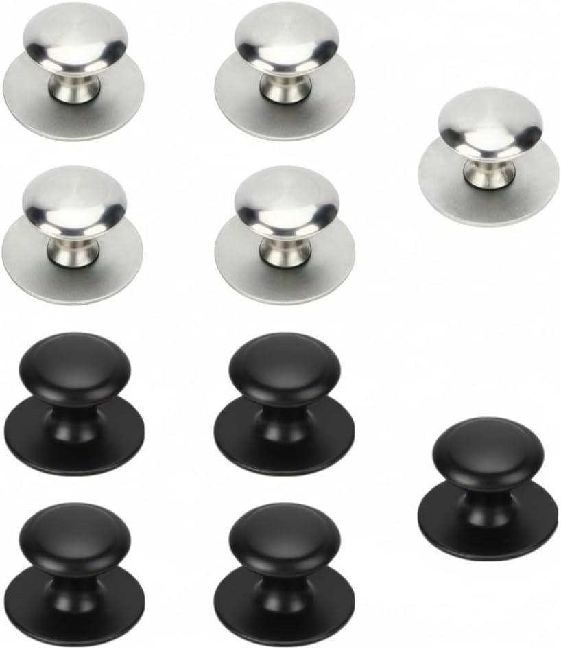 10 Pack Self Adhesive Cabinet Handles, No Drill Drawer Pulls, Stick On Stainless Steel Adhesive Handles, Modern Round Drawer Pulls, 5 Silver 5 Black No Punch Cabinet Knobs
