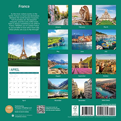 2023 France Wall Calendar By Bright Day, 12X12 Inch, Beautiful Scenic Paris Travel Destination Photography #TOP1
