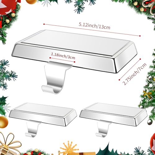 3pcs Silver Christmas Stocking Holders for Mantle Stocking Hangers Mantle Christmas Stocking Hanging Hooks Non-Slip Heavy Metal Mantel Stocking Holder for Shelf Fireplace Stair Xmas Party Decor