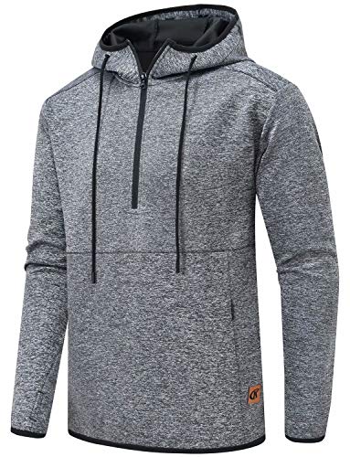 Tyhengta Mens Sports Hoodies Workout 1/4 Zip Athletic Hooded Sweatshirt Gray Large #TOP1