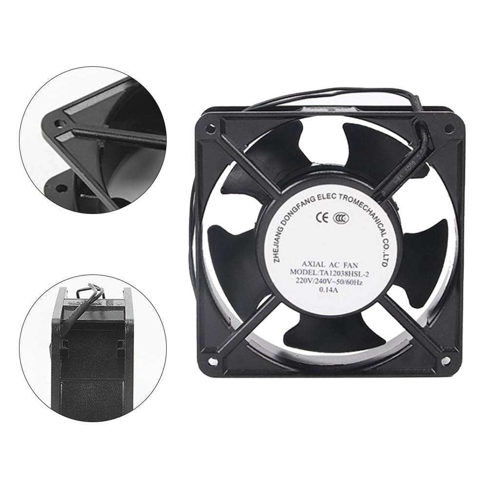 RemixAst | Ventilador para estufa de leña axial silencioso de alta temperatura | 120×120×38 mm Ventilador axial de cartucho de circulación de aire de aspas metálicas 220 V | Para chimenea insertada en