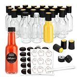 GMISUN Mini Hot Sauce Bottles 3 oz, 24 Pack Ginger Shot Bottles with Shrink Capsules, Glass Mini Wine Bottle with Label, for Kitchen Sauce Oil