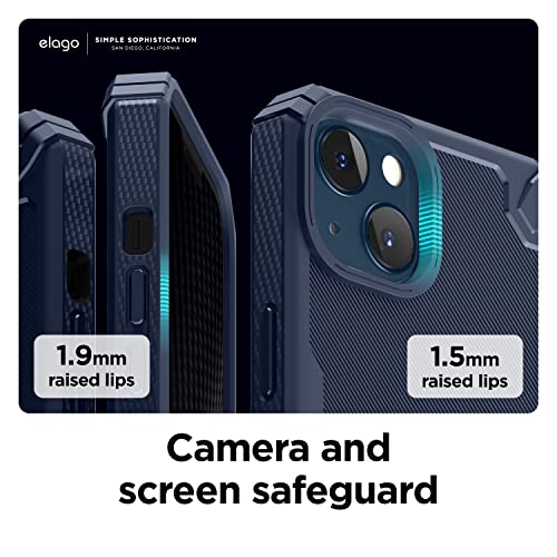 Image of elago Armor Case Compatible For iPhone 13 6.1 inches - Heavy-Duty Protective Case, Carbon Fiber Texture, Tough Rugged Design, Shockproof Bumper Cover, Full Body Protection, Premium TPU (Jean Indigo)