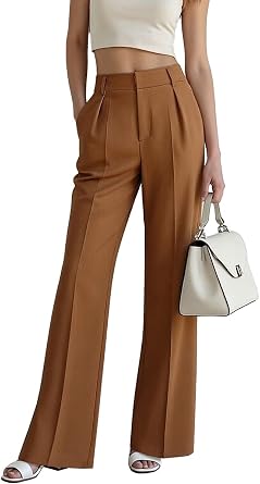 Solid Casual Straight Leg Womens High Waist Pants Business Commuter Suit Pants Wide Leg Women