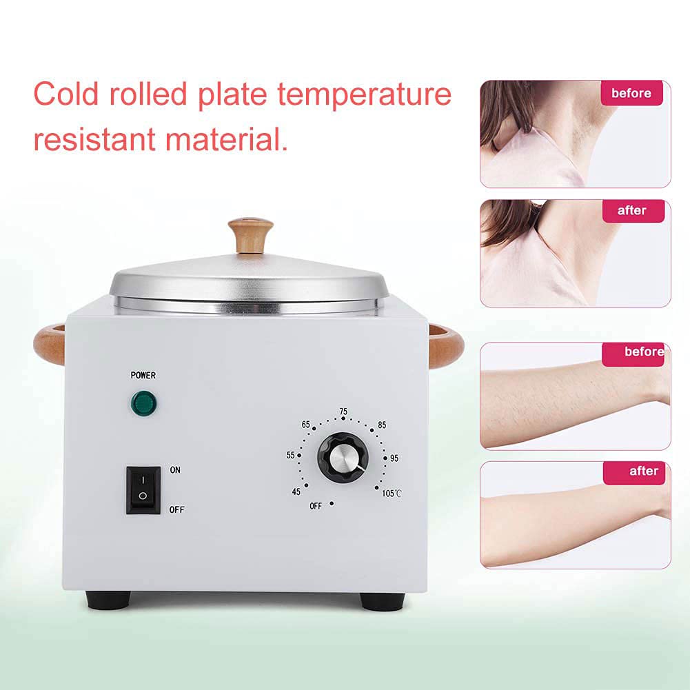 Brrnoo Scaldacera 150W, Riscaldatore per Cera a Doppia Vasca con Controllo della Temperatura e Spia Luminosa, Contenitore in Alluminio Rimovibile Integrato for Depilazione a Casa e in (Spina europea)