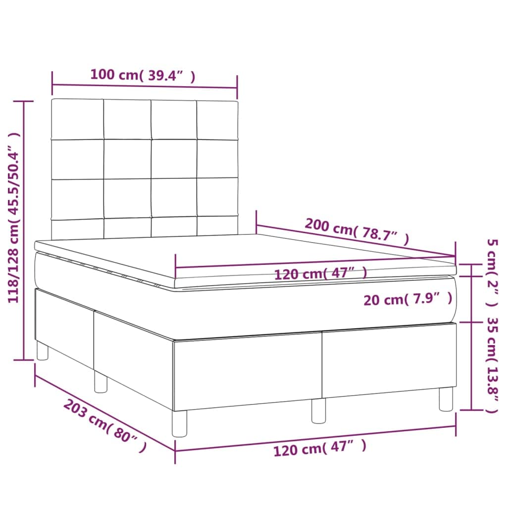 vidaXL Letto a Molle con Materasso e LED Blu 120x200cm in Tessuto