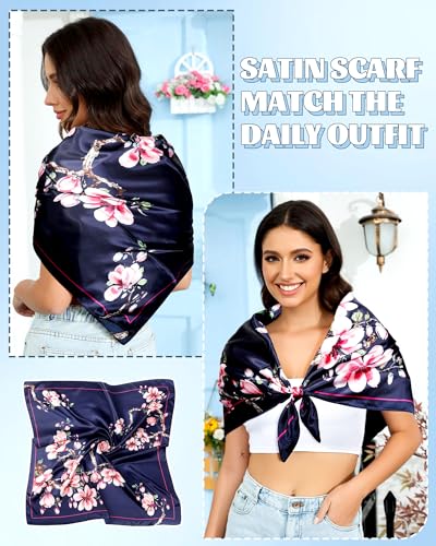 3PCS Large Square Satin Head Scarf - 35" Satin Hair Scarves Silk Bandana Scarf Headscarf Silk Feeling Scarf for Women4