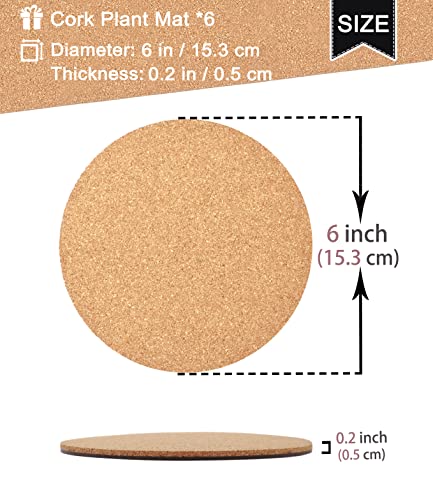 Kitlab Cork Plant Coasters, Double Layers 6 Inch Cork Planter Coaster, Absorbent Cork Plant Mats, Cork Plant Coasters For House Plants, 6 Pcs #TOP1