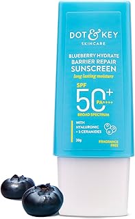 Dot & Key Blueberry Hydrate Barrier Repair Sunscreen In-Vivo Tested SPF 50+ PA++++ With Ceramides & Hyaluronic, Hydrates & Protects Skin Repairs Damaged Skin, Lightweight, Non-Sticky, Non-Greasy 30g